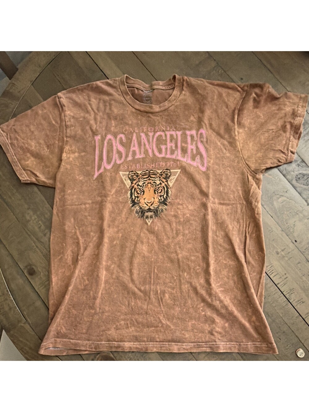 Vintage Social Culture LA Tiger Graphic Brown Men's L Regular Fit Cotton Tee